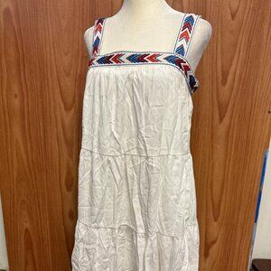 Blue Rain White Sleeveless Mini Sun Dress S Small Boho Embroidered Hem